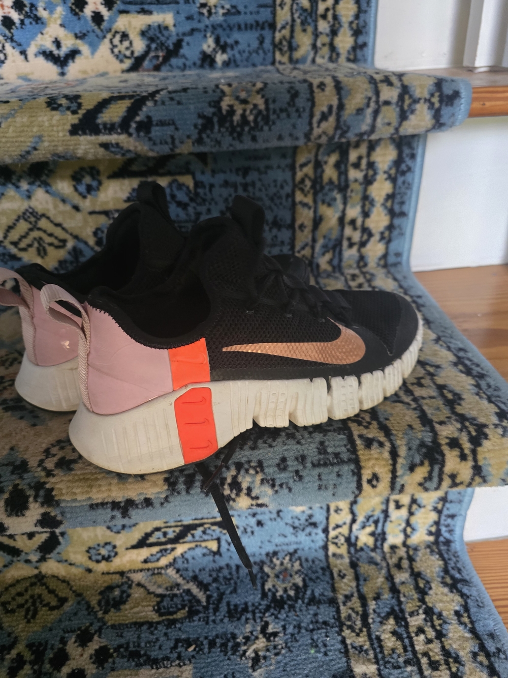 Nike Women's Black and Pink Flex Runner with Orange Accent
